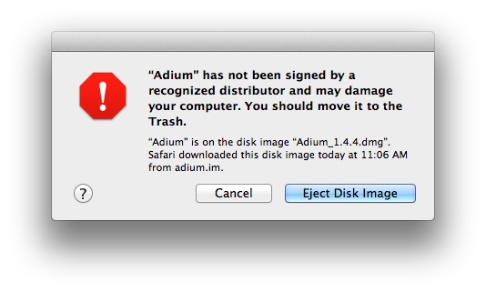 Warning for non-signed application download with Gatekeeper activated on OS X 10.7.3