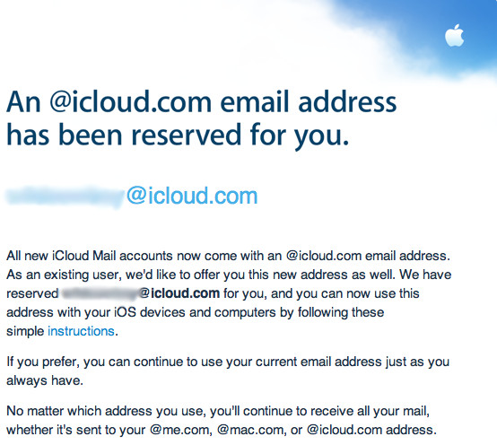 Apple Notifying Former MobileMe Members of New iCloud.com Email Address