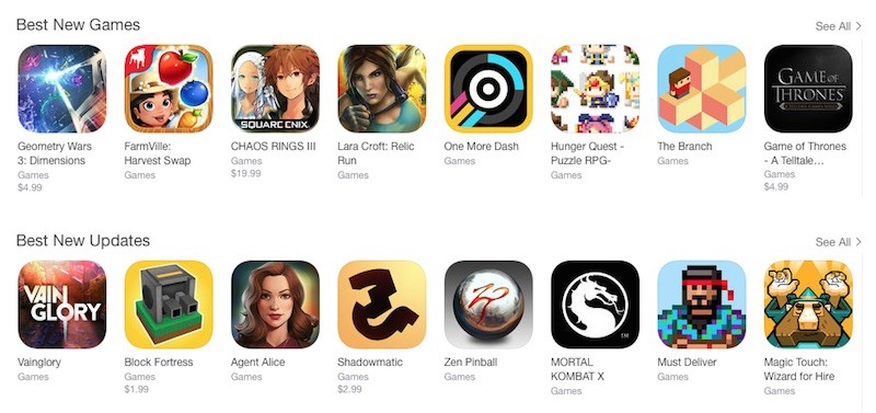 App Store Games Section Curated