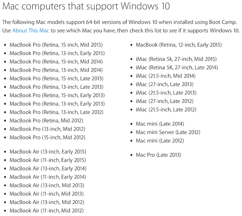 boot camp for mac windows 10