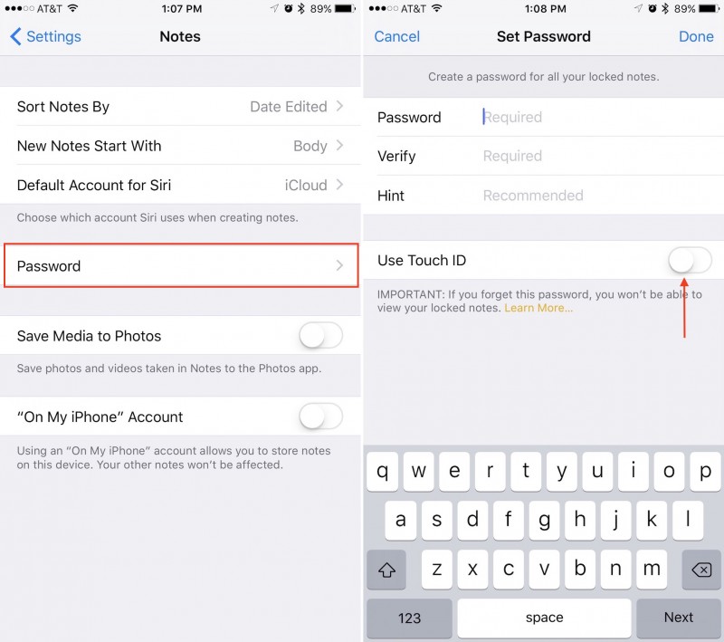 iPhone Notes Touch ID How To
