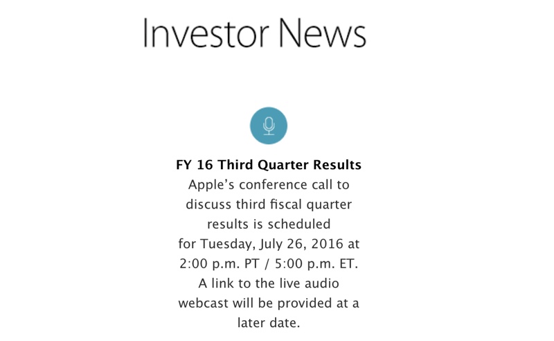 Apple An**unce 2016 Earnings July
