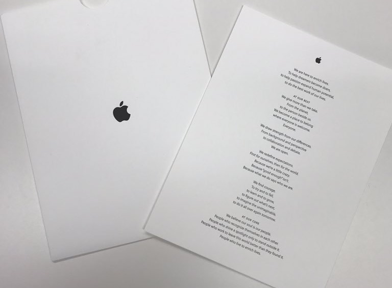 Apple Gifts Employees With TShirt and Printed Credo for the Holidays