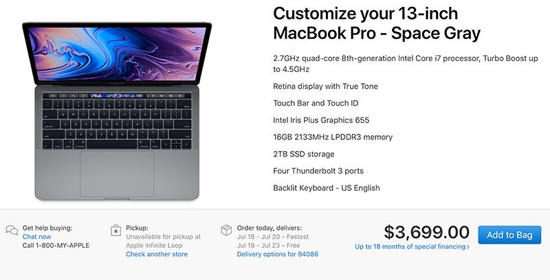 最大的15英寸MacBook Pro售价为6,699美元，适用于2.9GHz芯片，32GB RAM 