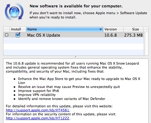 update mac os 10.6.8