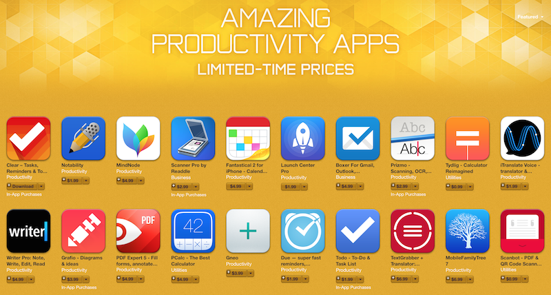 Apple Puts 20 Productivity Apps on Sale in iOS App Store for Limited