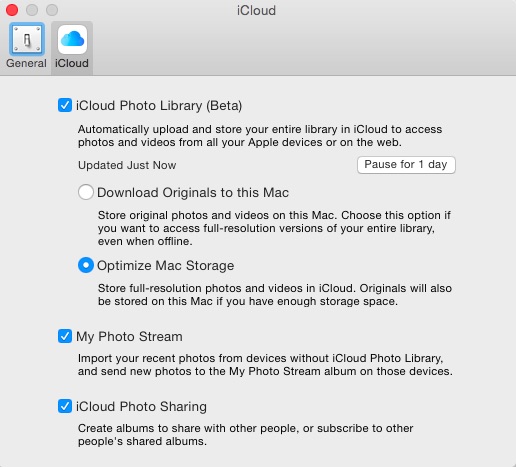 Turn on icloud photo library