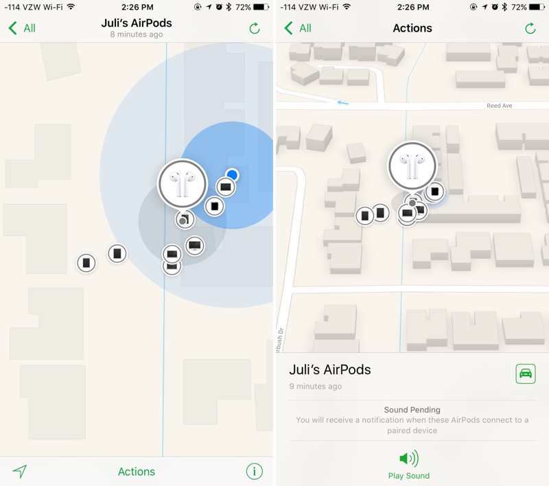 find my airpods play sound pending