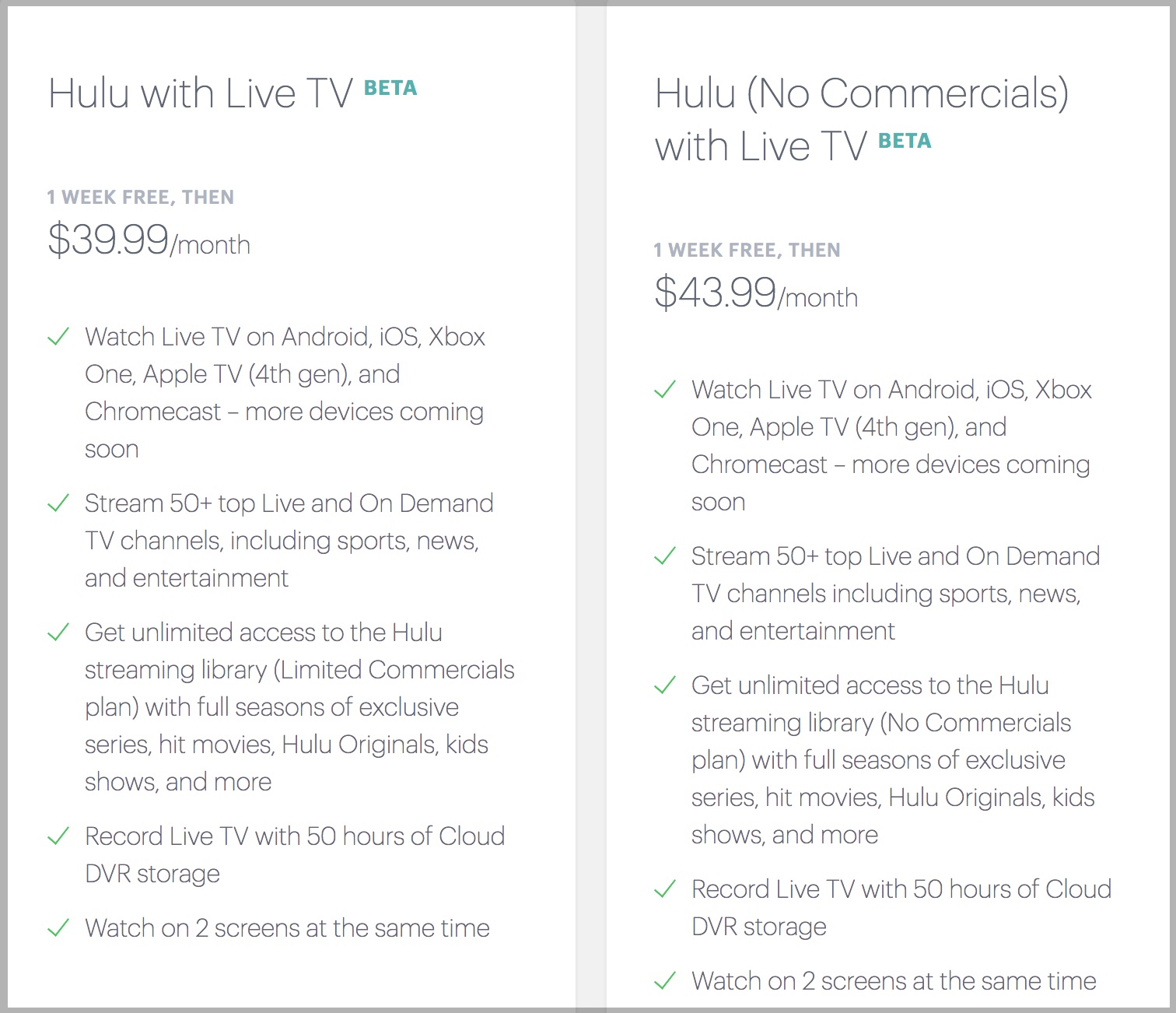 hulu packages pricing