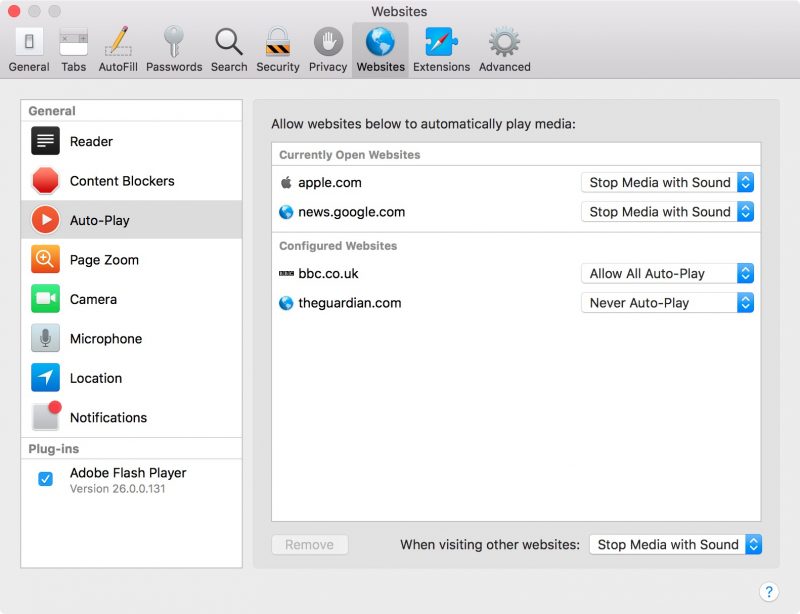 browser settings on mac