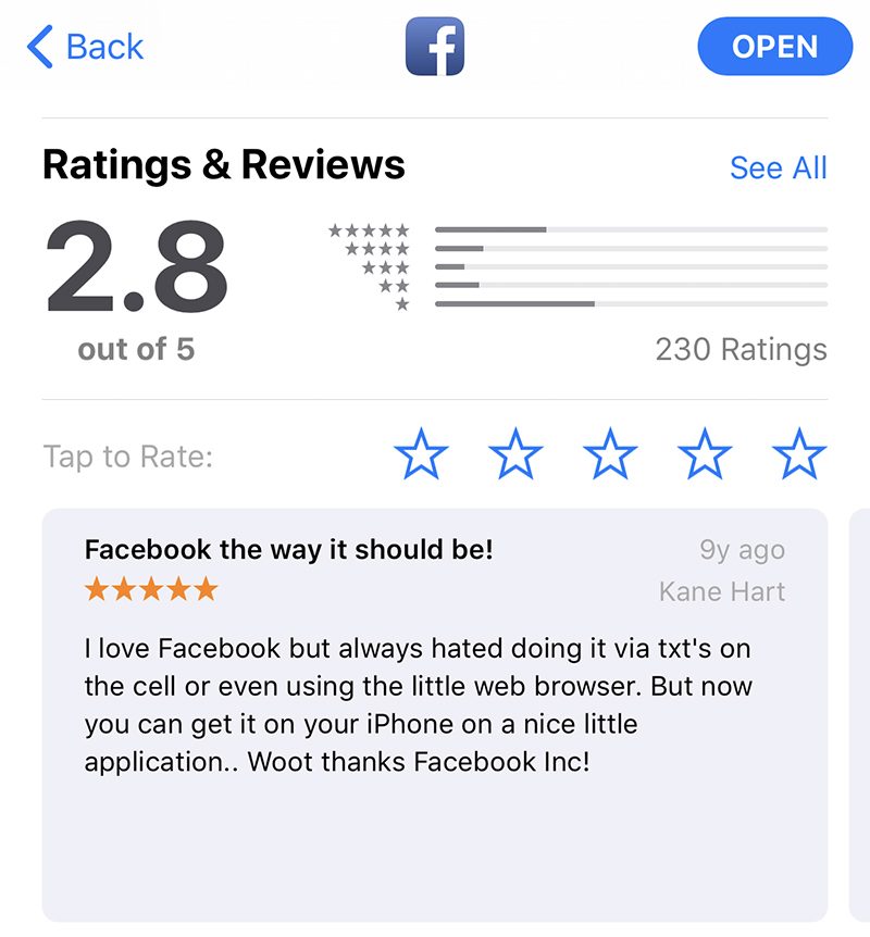 facebook reviews app store
