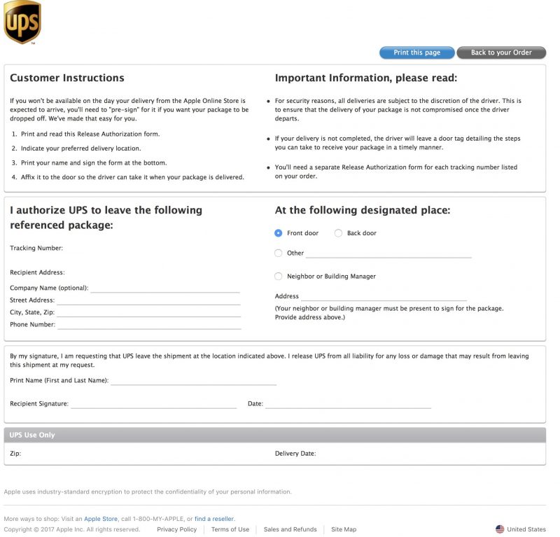 Ups Pre Sign Form