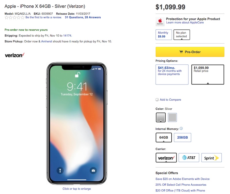 Best Buy Says iPhone X Costs $100 Extra at Full Price Because