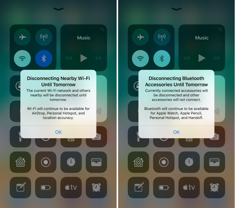  iOS 11.2 Beta 3 Introduces Pop-up to Explain Control Center Wi-Fi/Bluetooth Functional Controlcenterwifitoggles