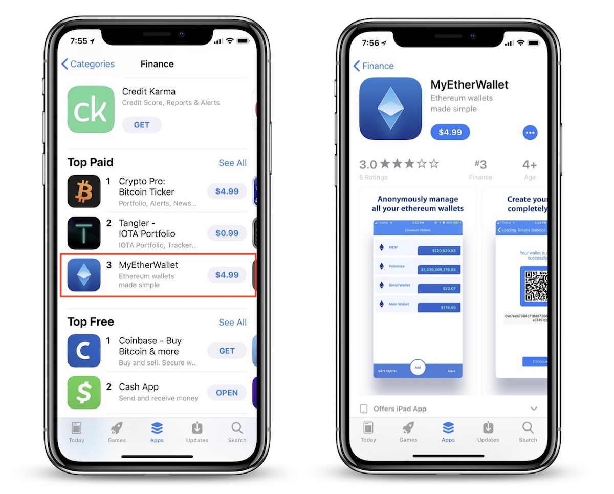 Fake 'MyEtherWallet' App Rises to #3 Spot on the iOS App Store's