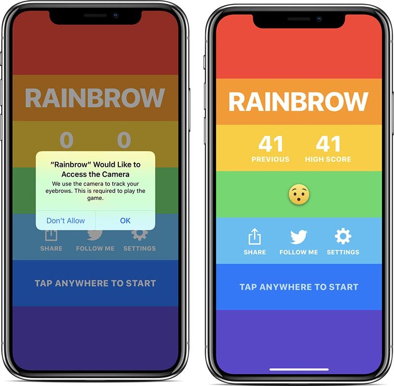 Rainbrow: New Eyebrow-Controlled Game for iPhone X Takes Advantage of TrueDepth Camera System