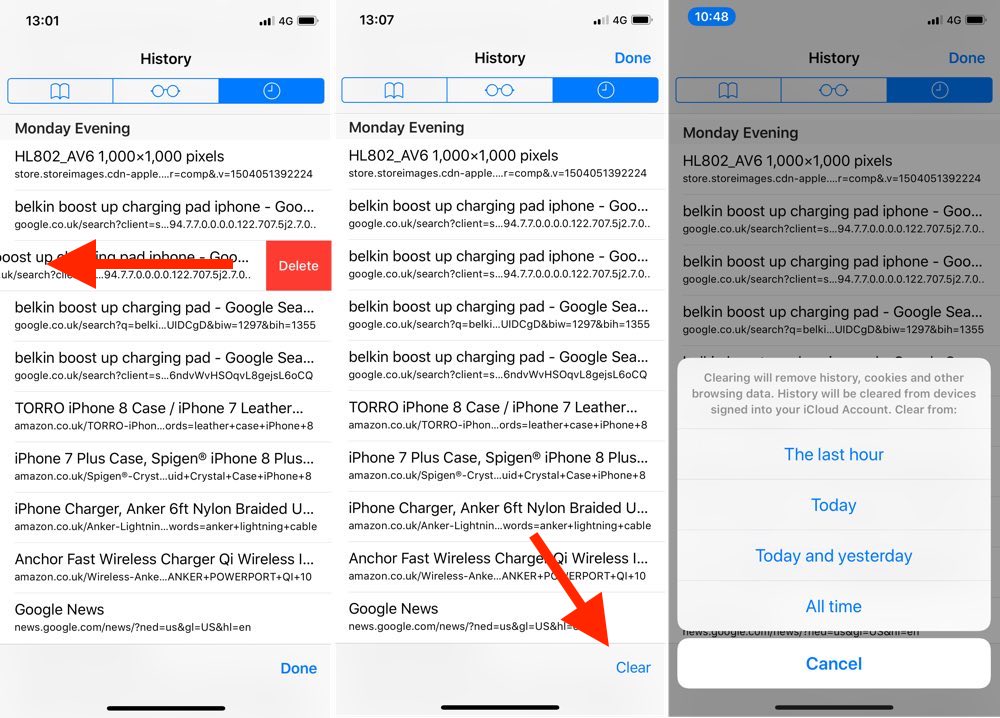 private browsing history safari iphone