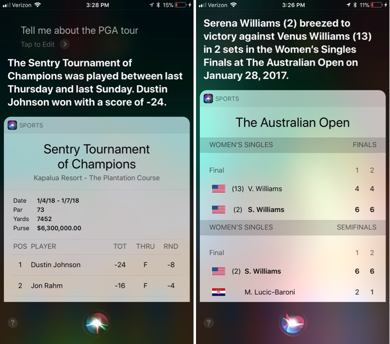 Siri Gains Info About Tennis and Golf Tournaments Ahead of Australian Open