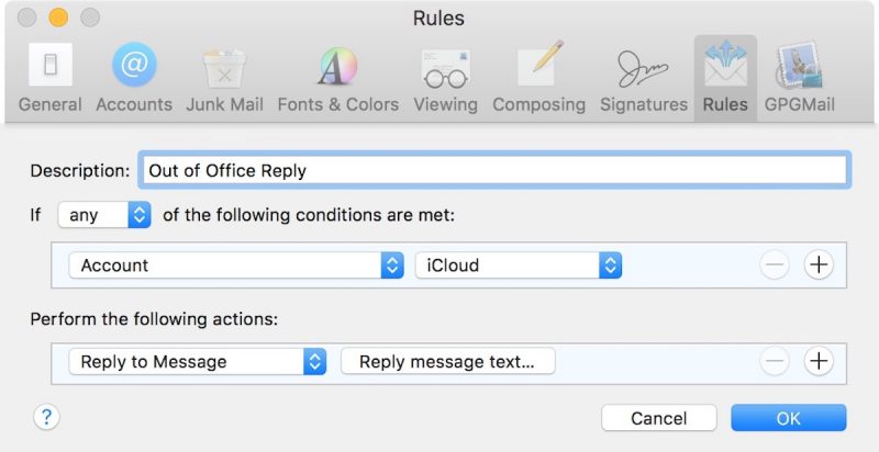 set out of office on mac