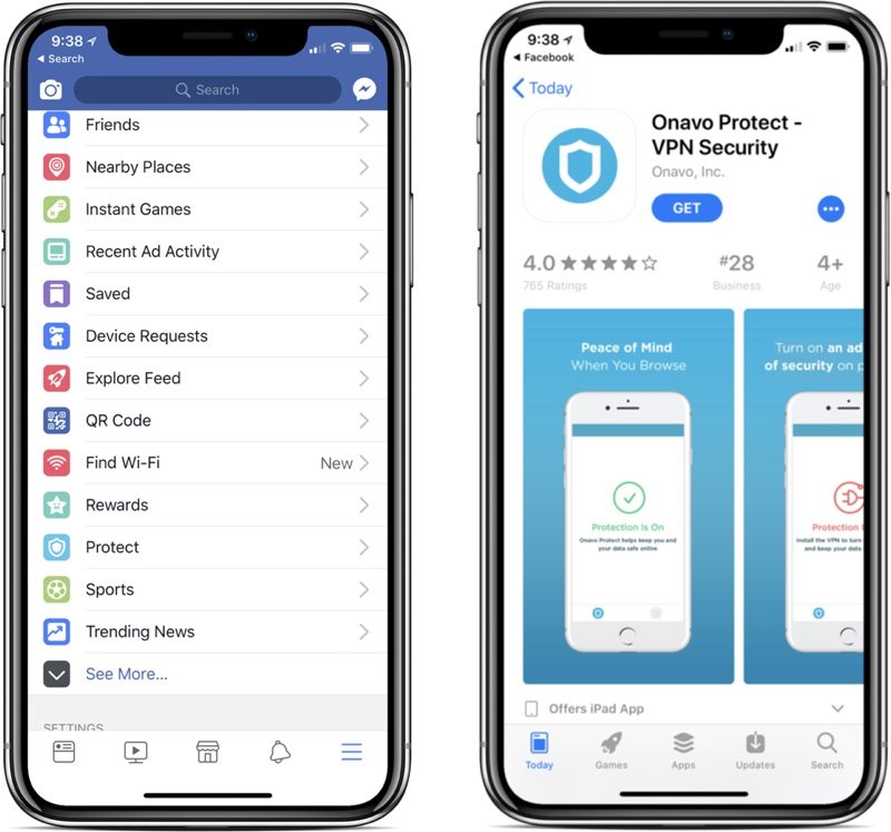 Facebook Promoting its Onavo VPN in Facebook iOS App