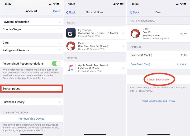 how to cancel subscription in app store