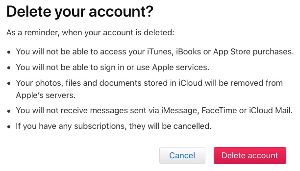 How To Delete Or Deactivate Your Apple Id Account And Data Macrumors - review the list of important details one more time and select delete account