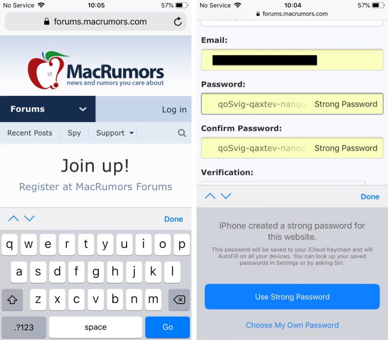 iphone created a strong password for this website