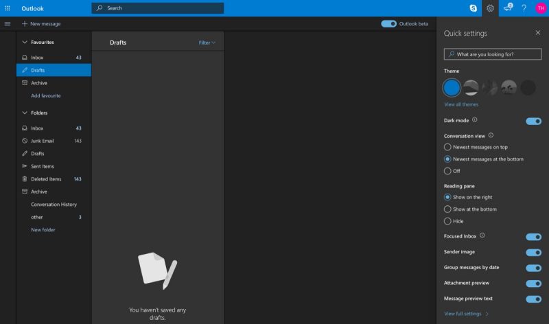 outlook app dark mode