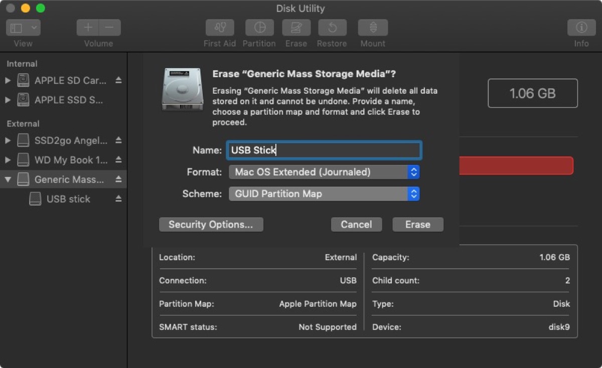 which partition map for usb drive mac