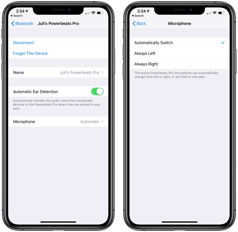Powerbeats Pro microphone settings